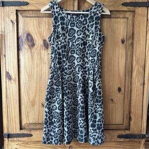 QED London Leopard Print Fit‎ and Flare Mini Dress Sleeveless Beige Grey - M